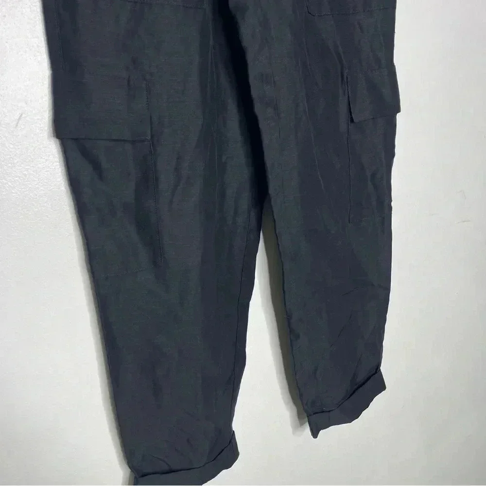 Babaton Aritzia Black Cargo Taper Ankle Pants Size 4 Linen Blend